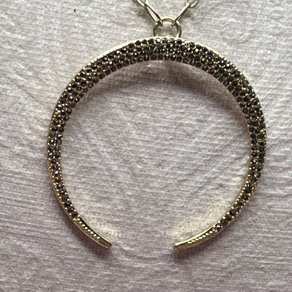 Star & Moon Pendant Necklace With Rhinestones Gold-Toned 18" Chain Lobster Clasp - Picture 4 of 8